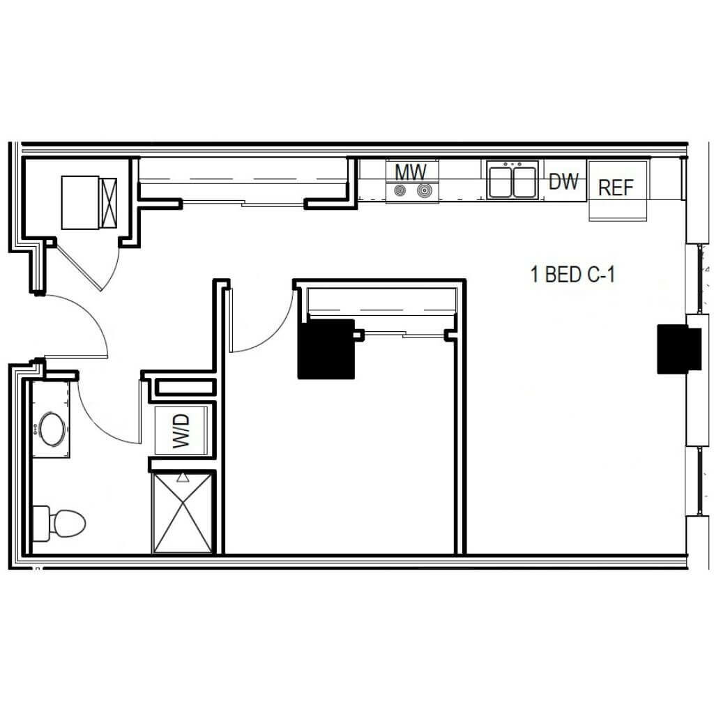 2D Floor Plan | 1 Bed Style C1