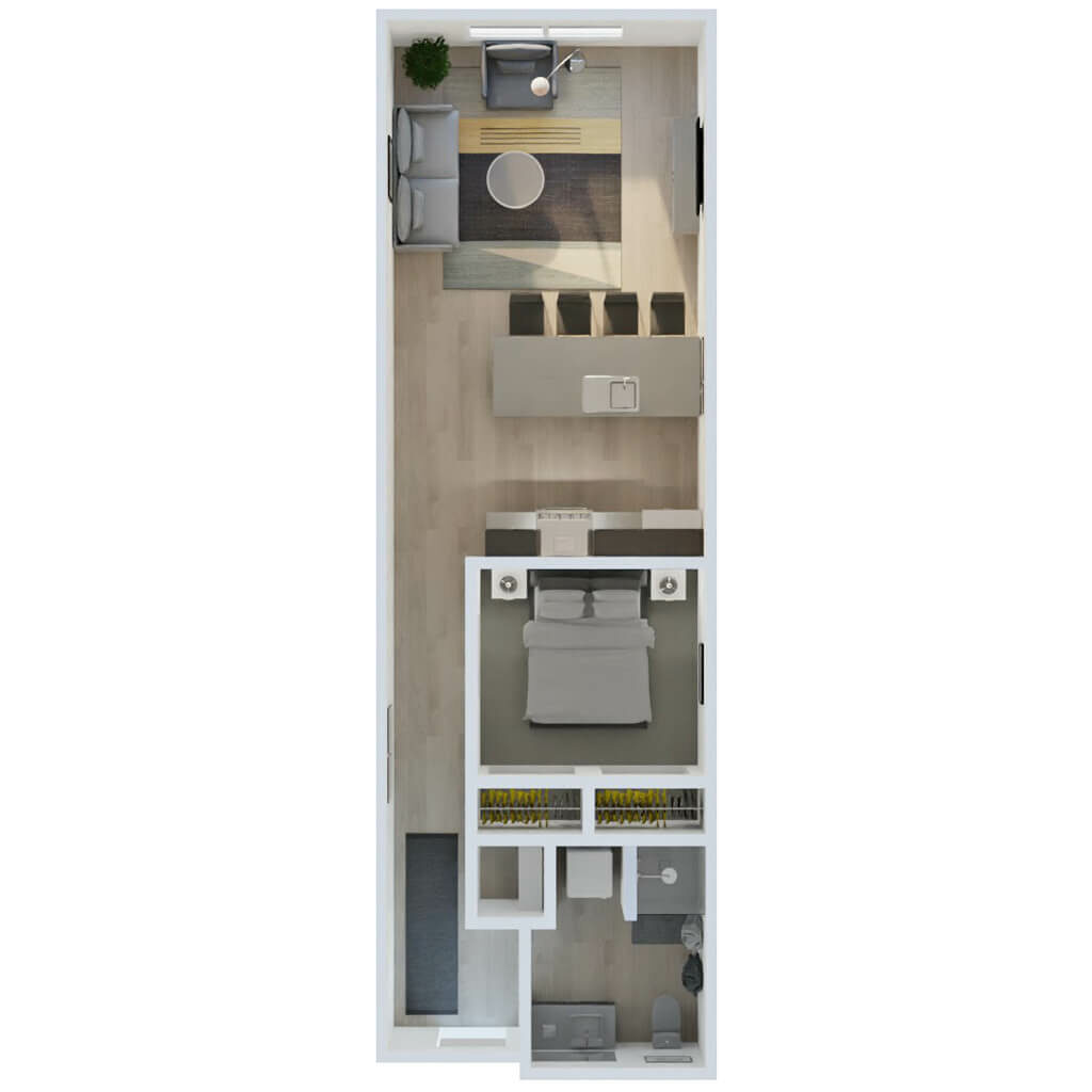 3D Floor Plan | 1 Bedroom Style C2
