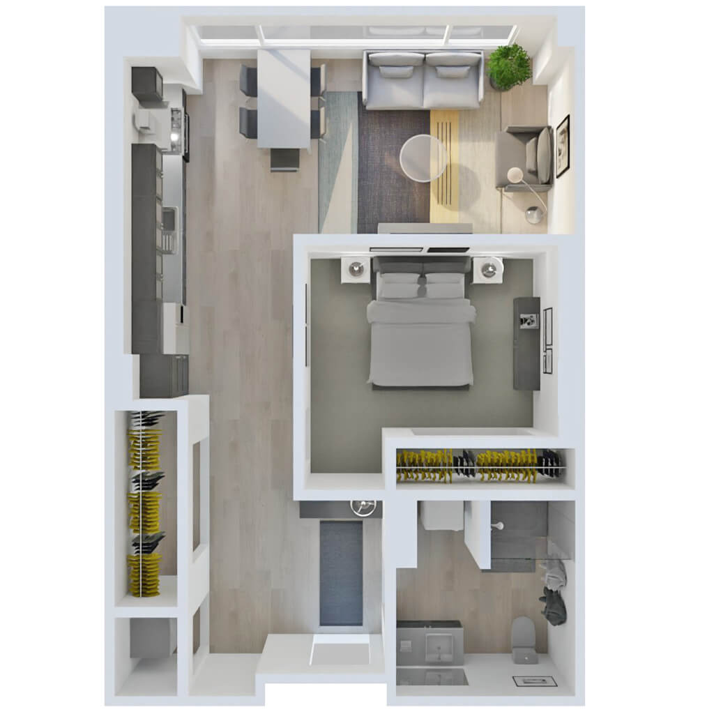 3D Floor Plan | 1 Bedroom Style C3