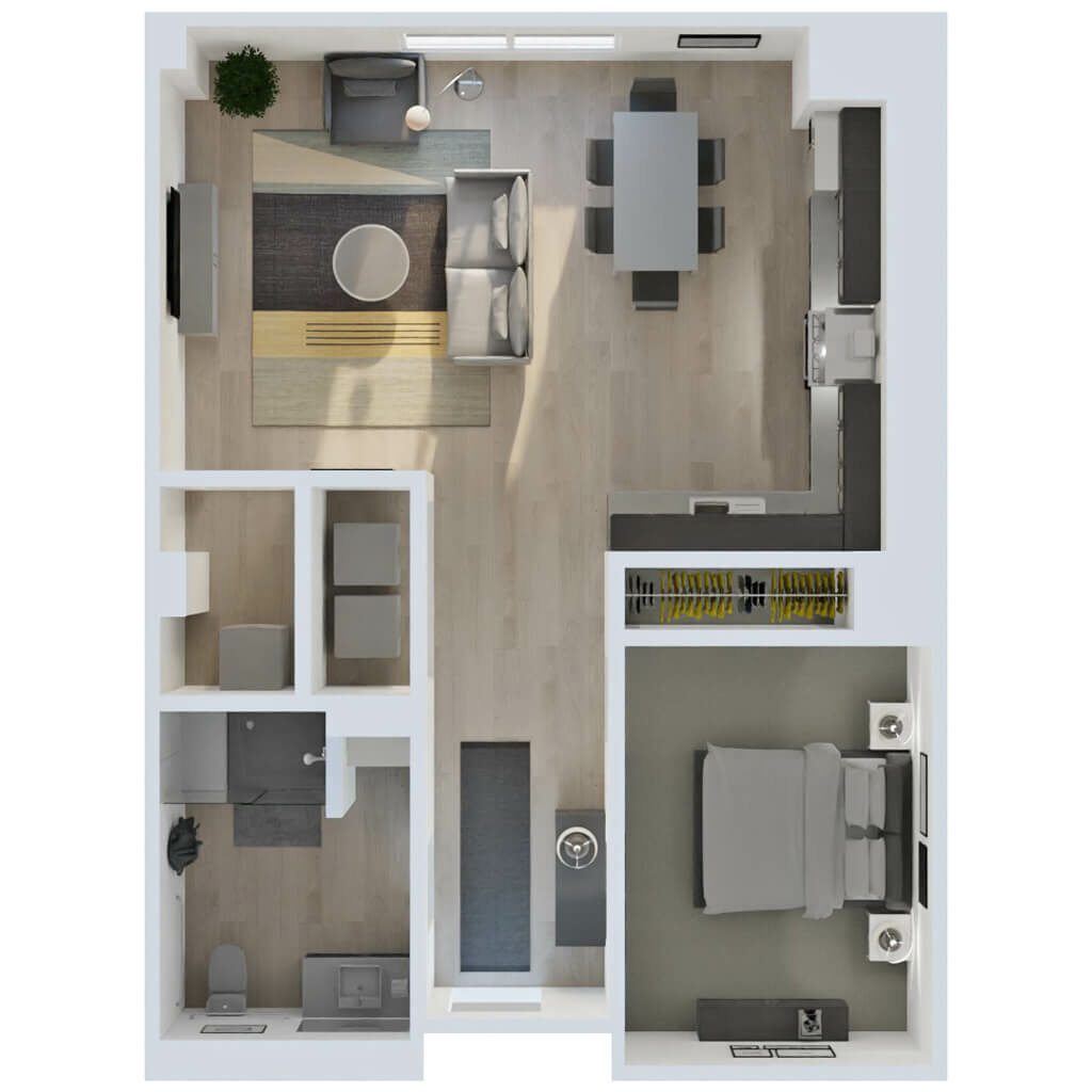 3D Floor Plan | 1 Bedroom Style C3 Type A