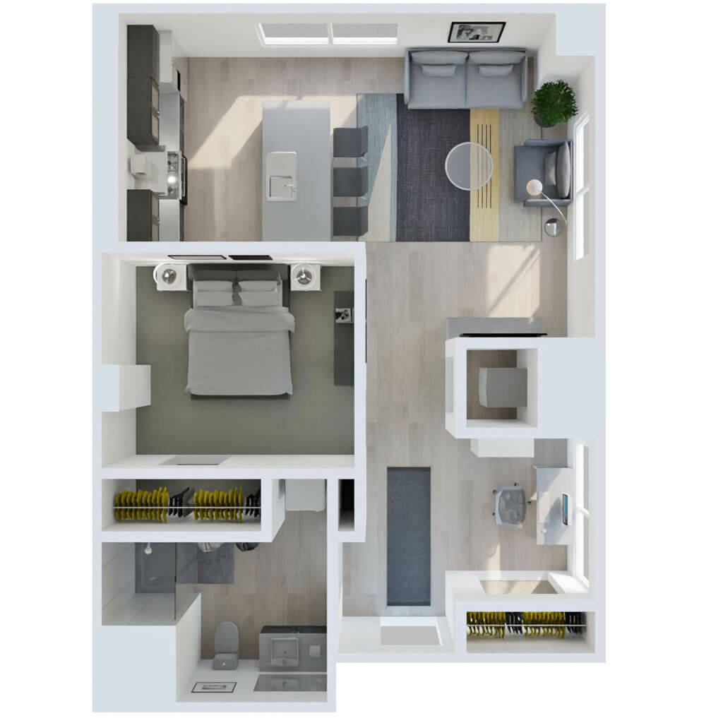 3D Floor Plan | 1 Bedroom Style C4