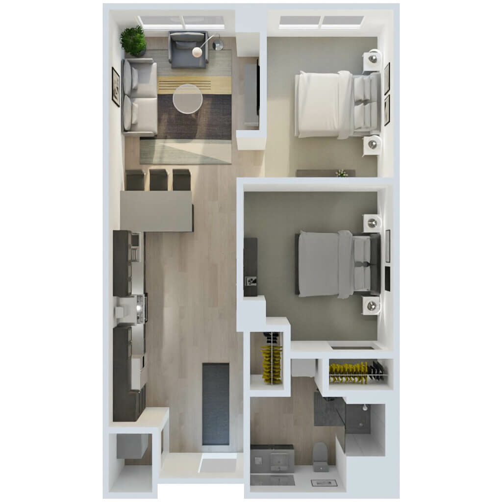 3D Floor Plan | 1 Bed + Den Style D1
