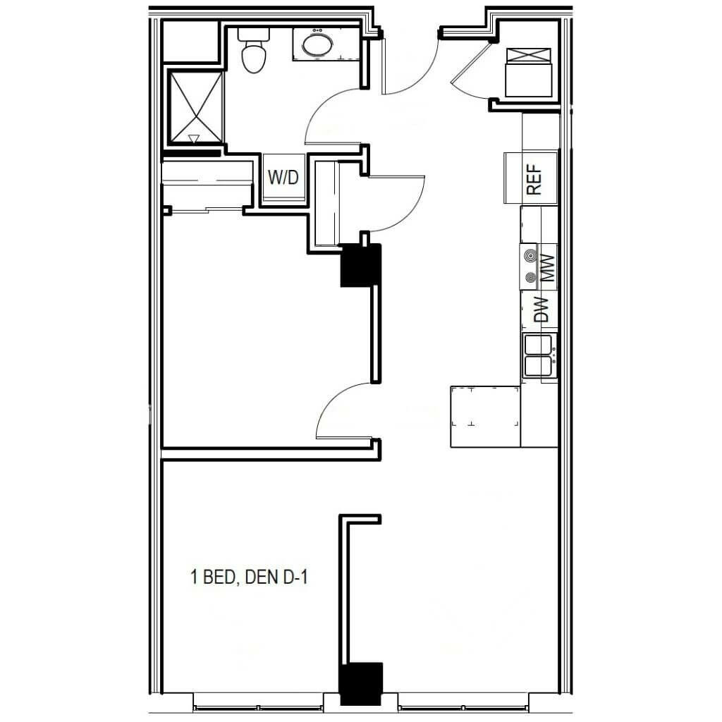 2D Floor Plan | 1 Bed + Den Style D1
