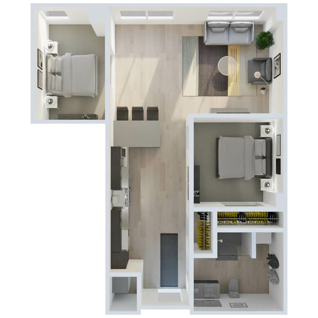 3D Floor Plan | 1 Bed + Den Style D2