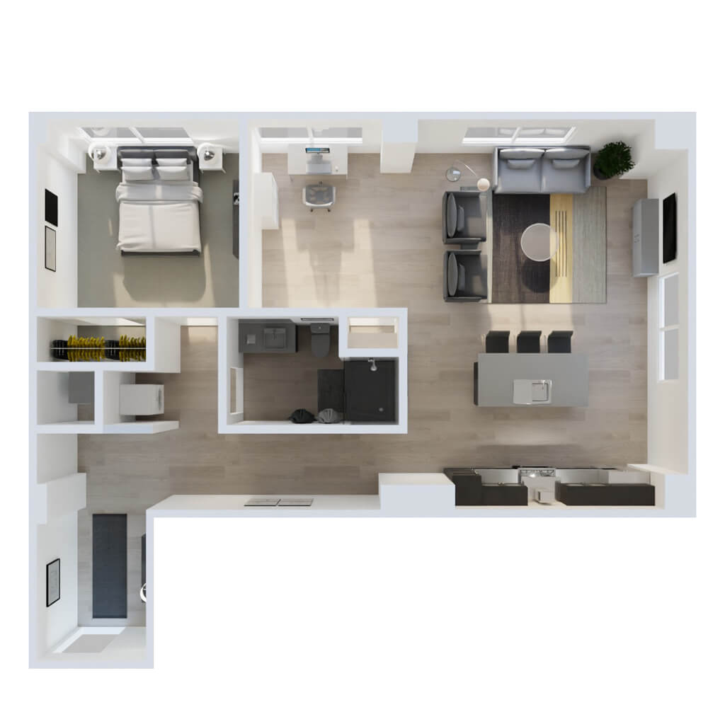 3D Floor Plan | 1 Bed + Den Style D3