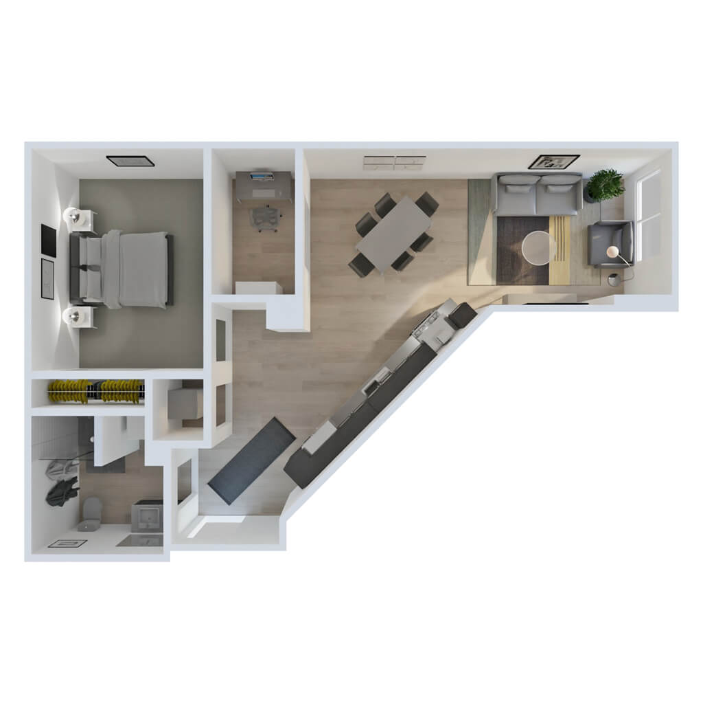 3D Floor Plan | 1 Bed + Den Style D4