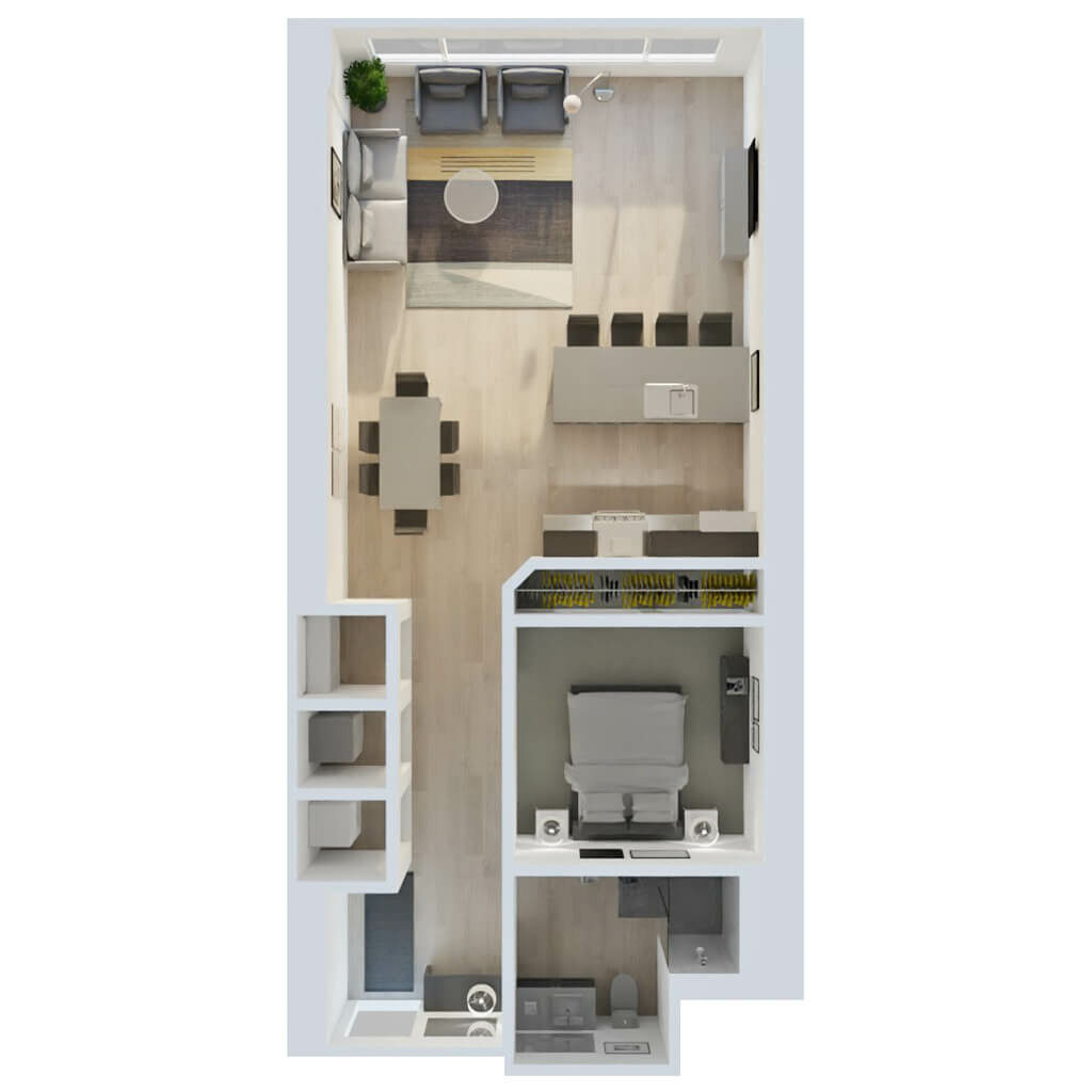3D Floor Plan | 1 Bed + Den Style D5