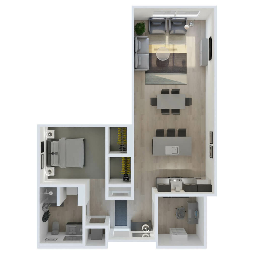 3D Floor Plan | 1 Bed + Den Style D6