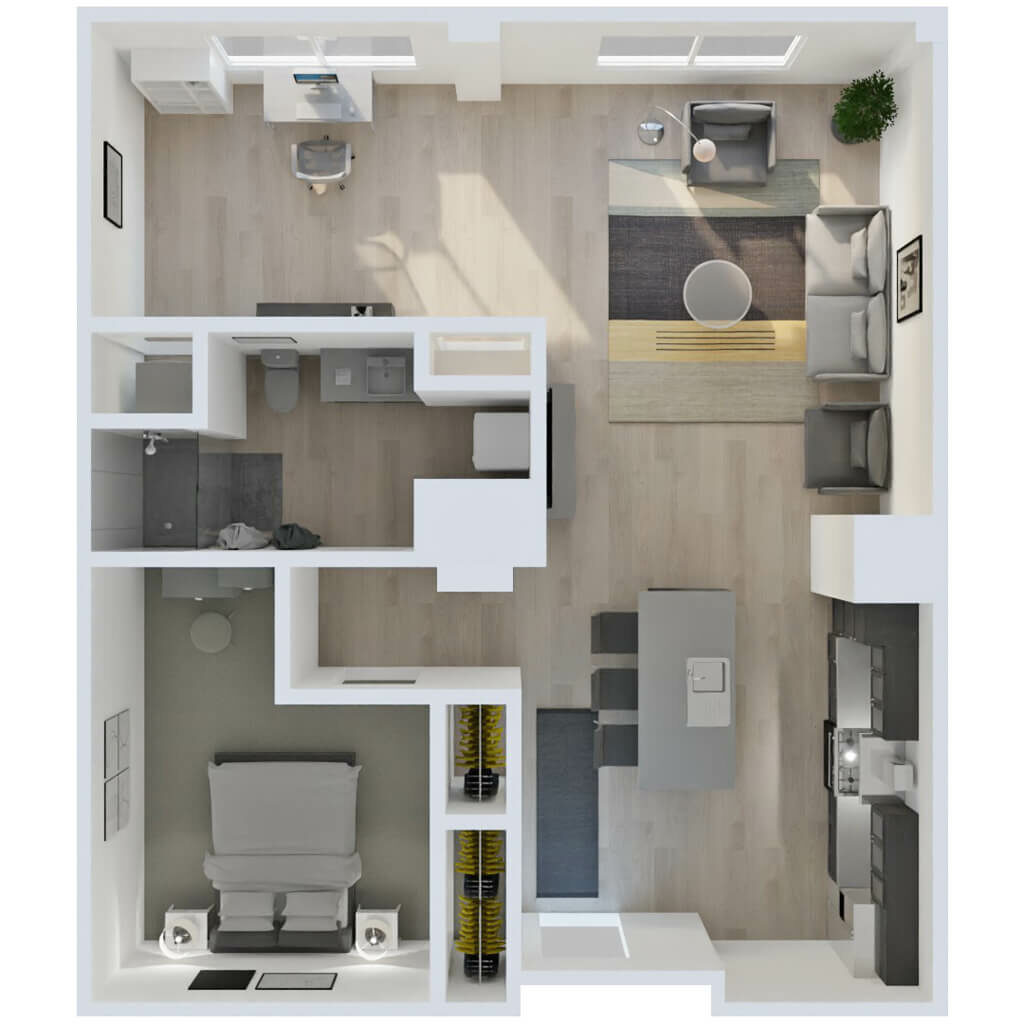 3D Floor Plan | 1 Bed + Den Style D8