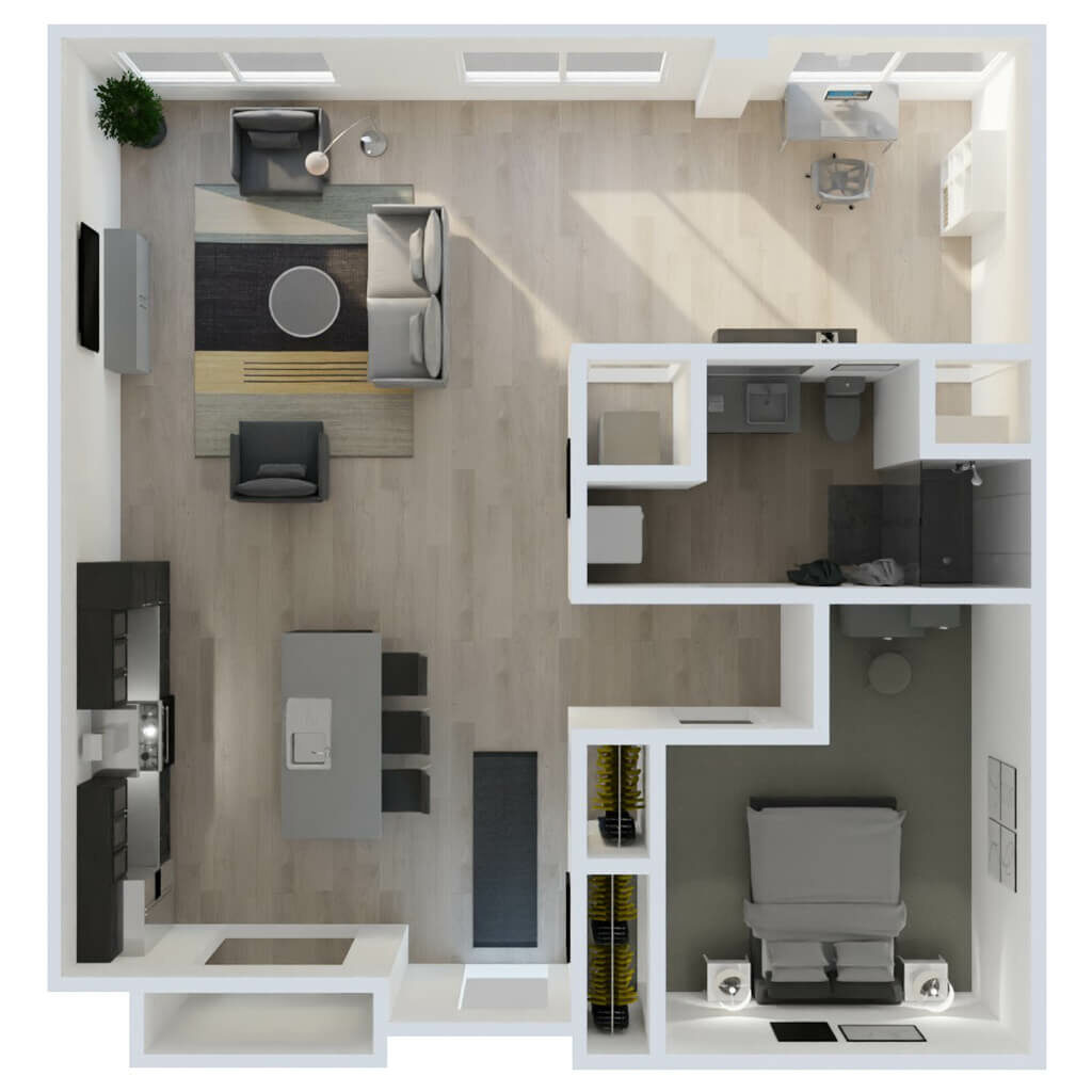 3D Floor Plan | 1 Bed + Den Style D9