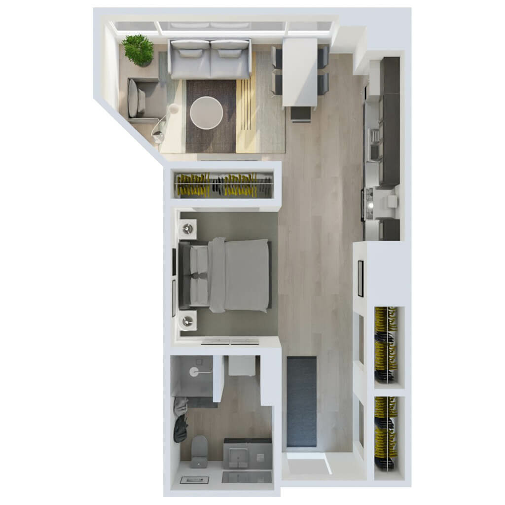 3D Floor Plan | JR 1 Bed Style B1