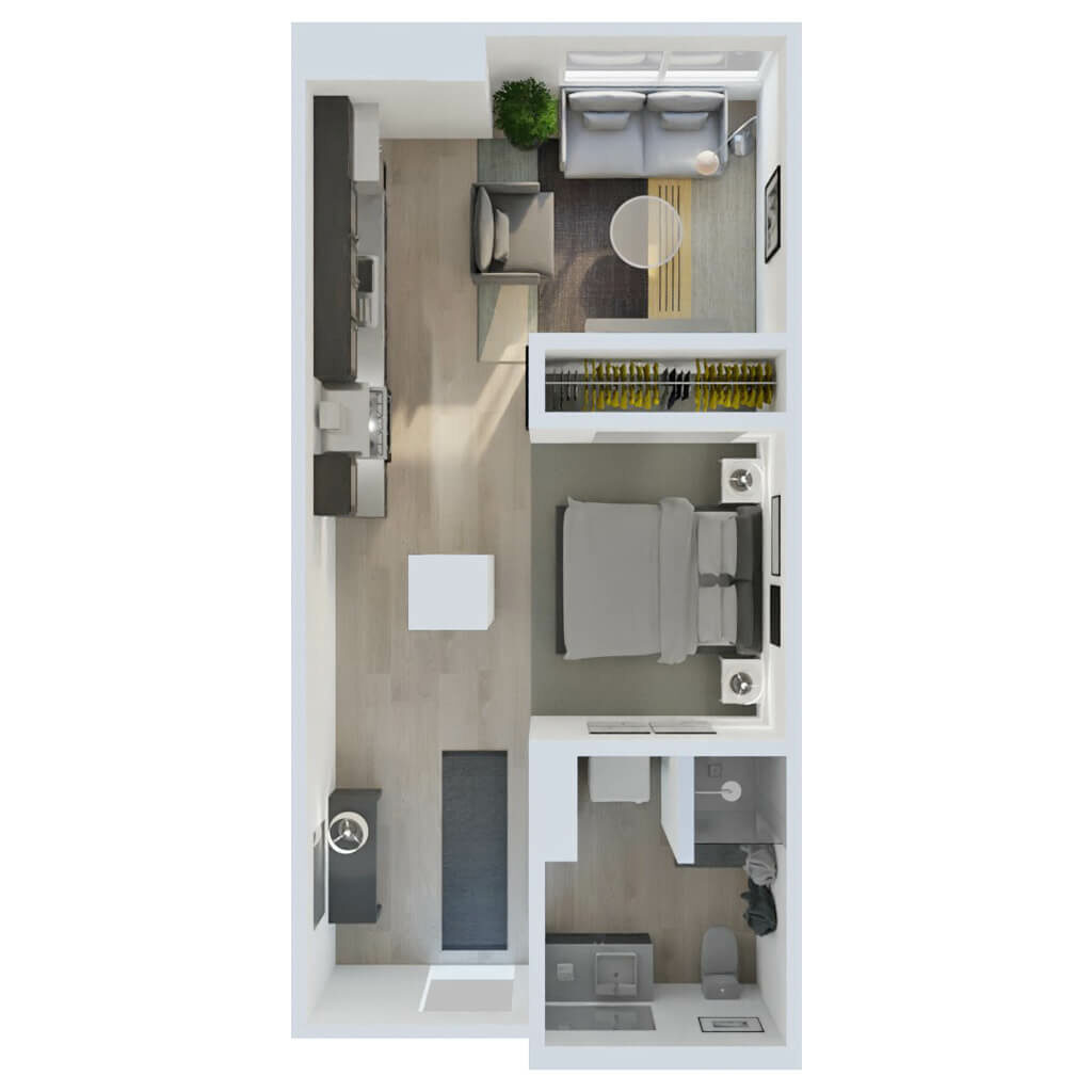 3D Floor Plan | JR 1 Bed Style B1.1