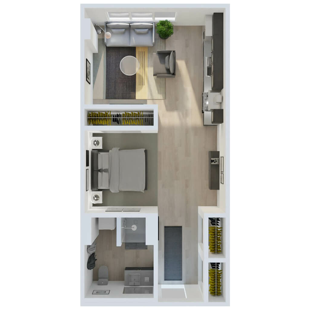 3D Floor Plan | JR 1 Bed Style B3