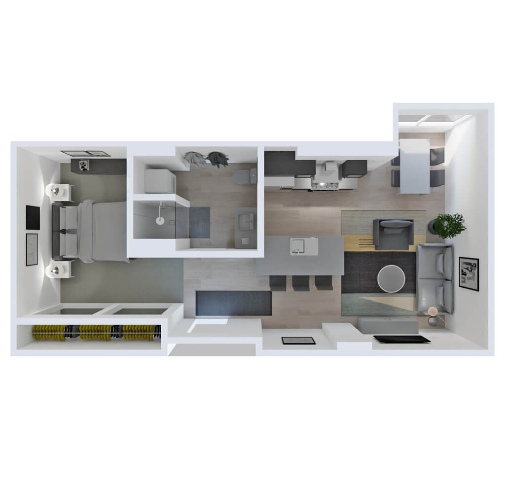3D Floor Plan | JR 1 Bed Style B4