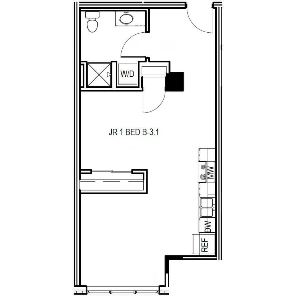 2D Floor Plan | JR 1 Bed Style B3.1